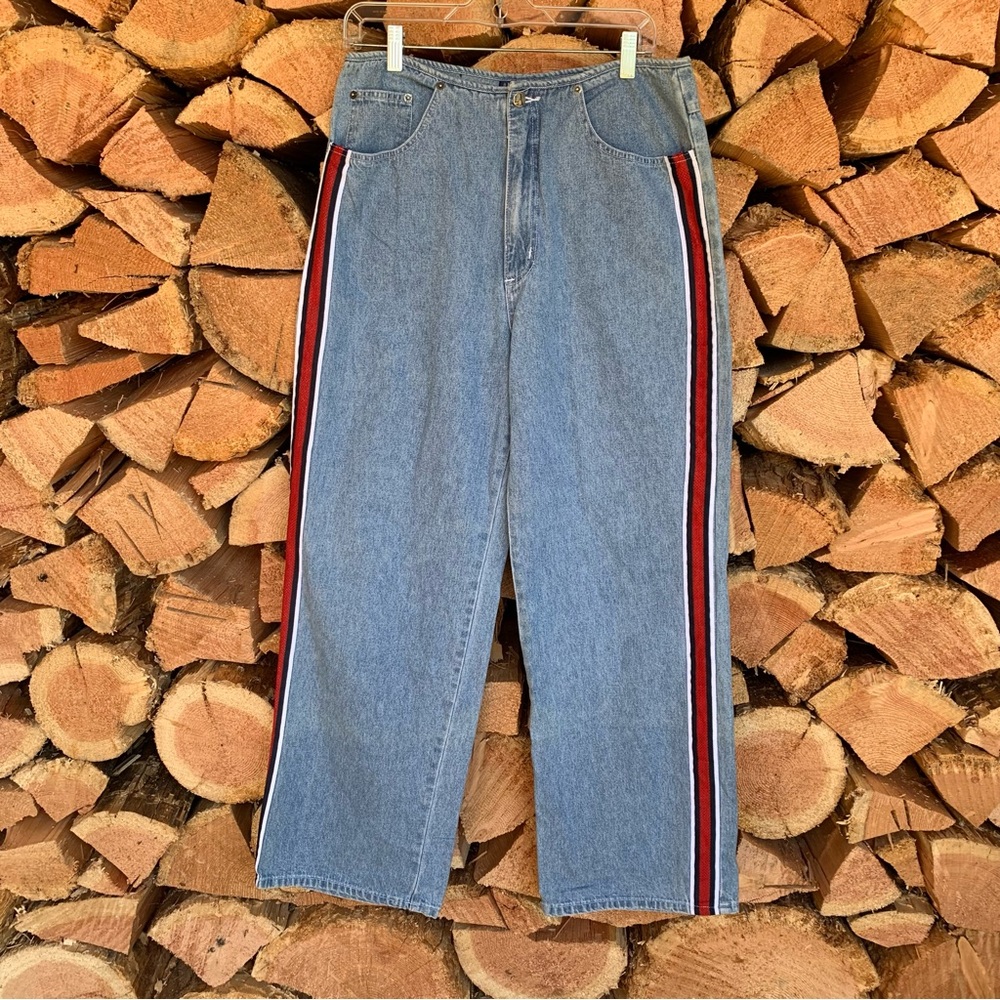 Vintage 100% Cotton Light Wash Side Stripe Wide Leg Jeans Size 32 LA Blues